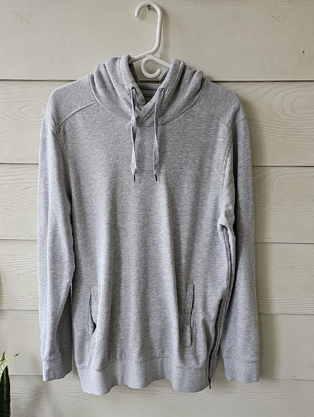Light Gray Hooded Pullover Men Sweatshirt whit side Zippers
